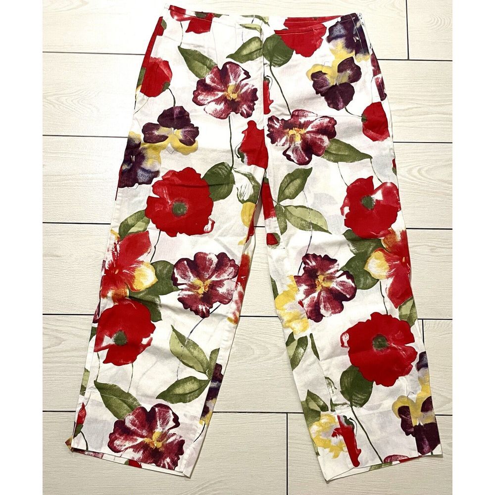 Newport News Floral White Floral Hawaiian Cropped Pants Women's Size‎ 4